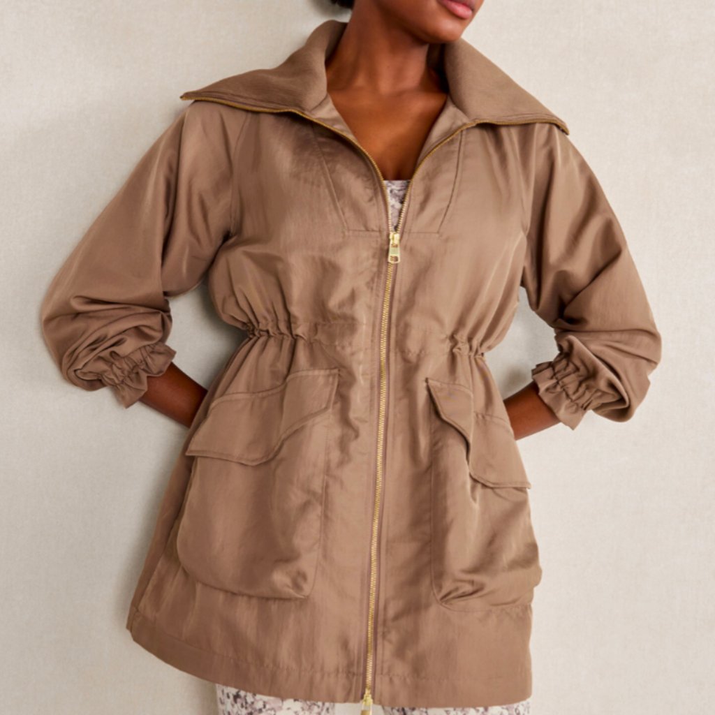 Varley Tan Double Zip Drawcord Waist Jacket